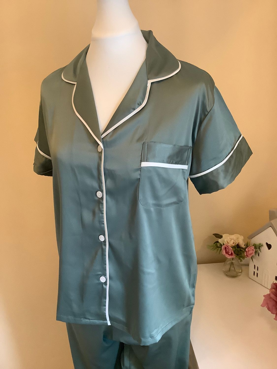 Personalised short sleeve long trouser satin pyjamas JADE