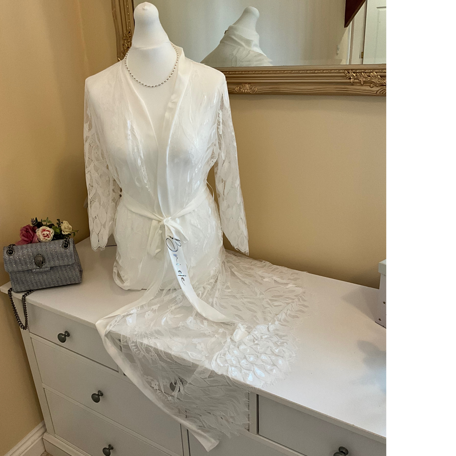 Long white lace bridal robe LORNA
