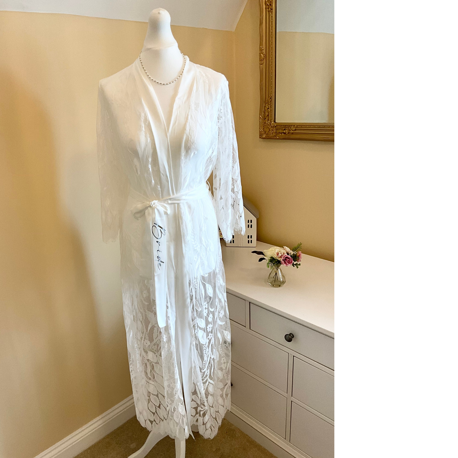 Long white lace bridal robe LORNA