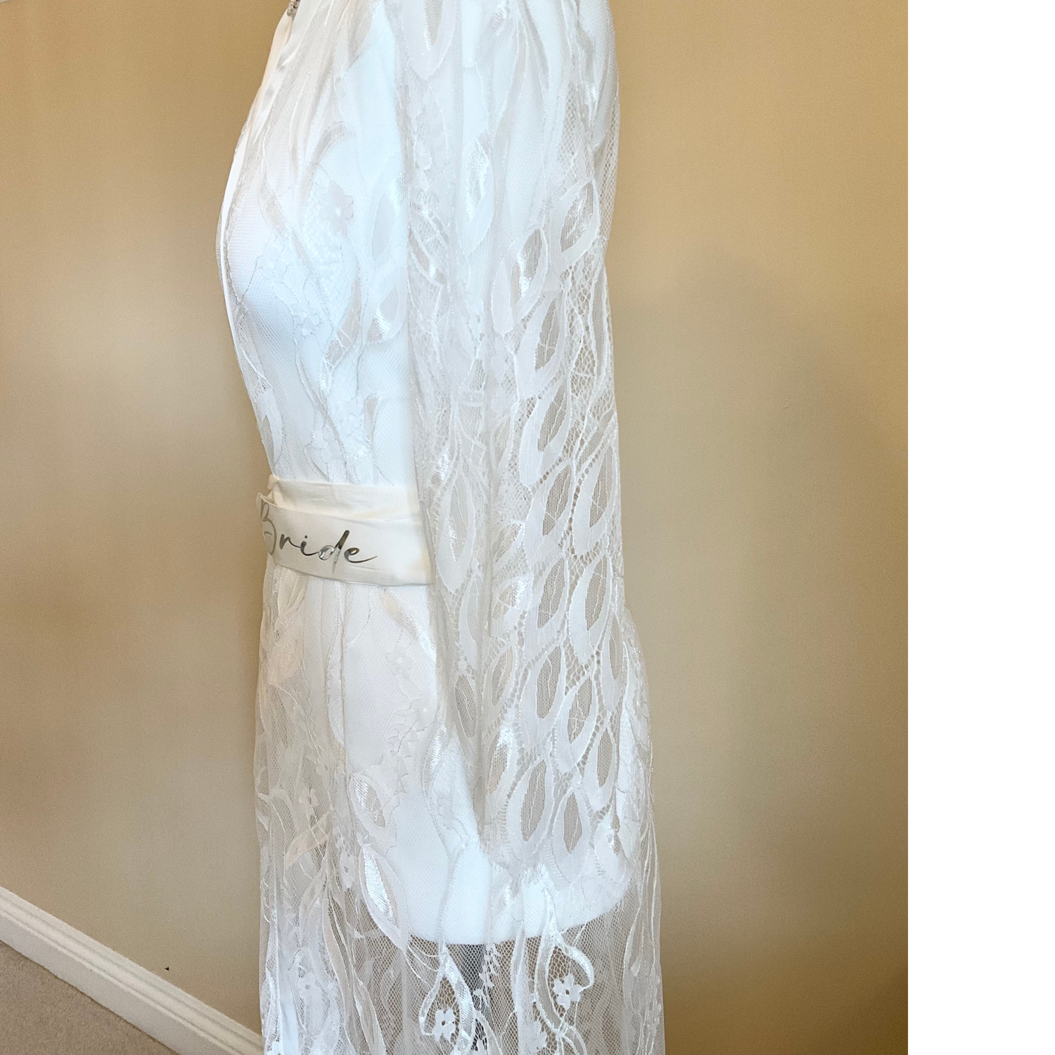 Long white lace bridal robe LORNA