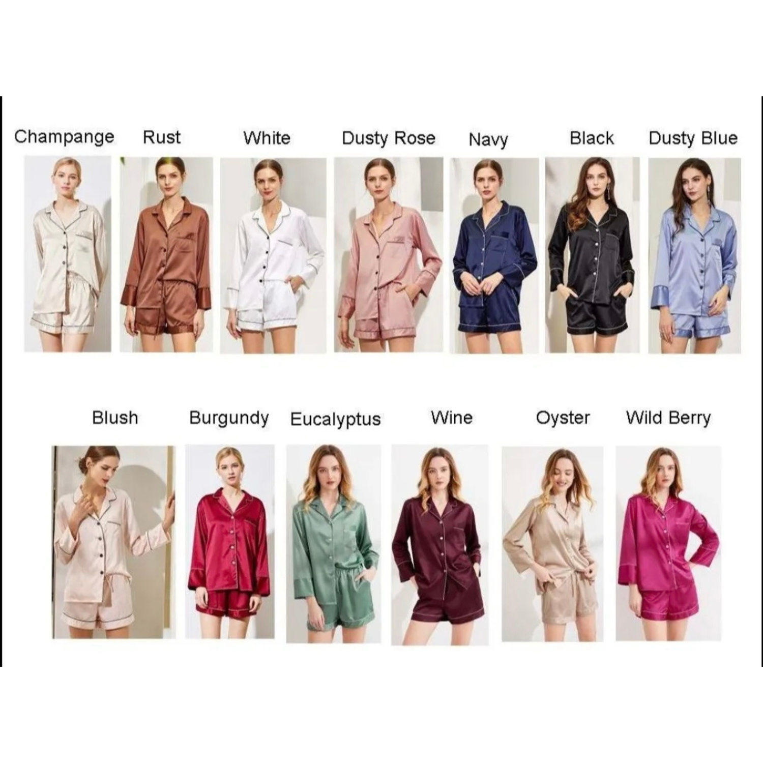 Personalised bridesmaid satin long sleeve/ short bottoms pjs