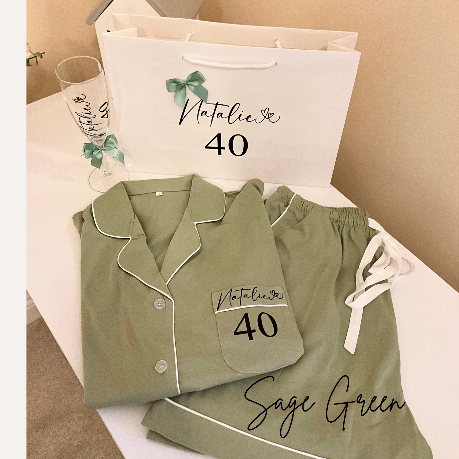 Personalised ladies cotton birthday pyjama gift set
