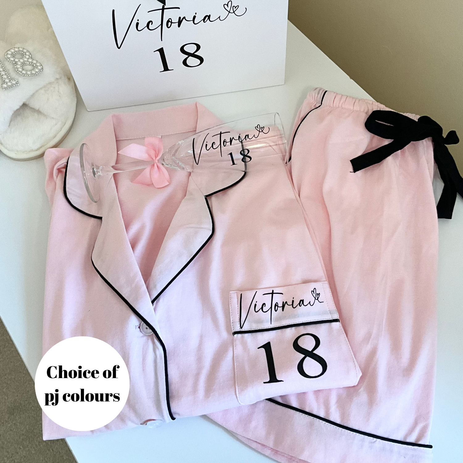 Personalised ladies cotton birthday pyjama gift set
