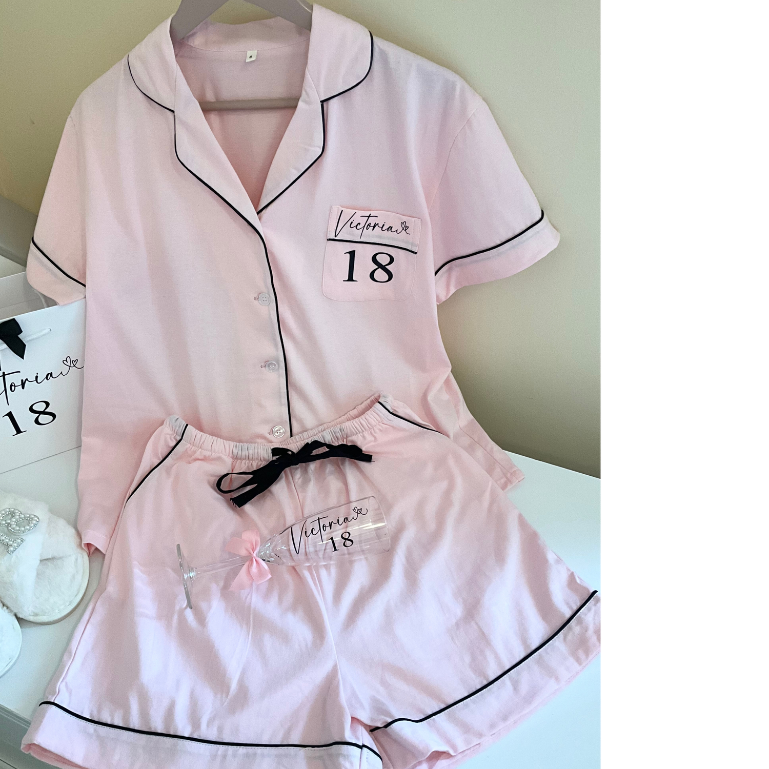 Personalised ladies cotton birthday pyjama gift set