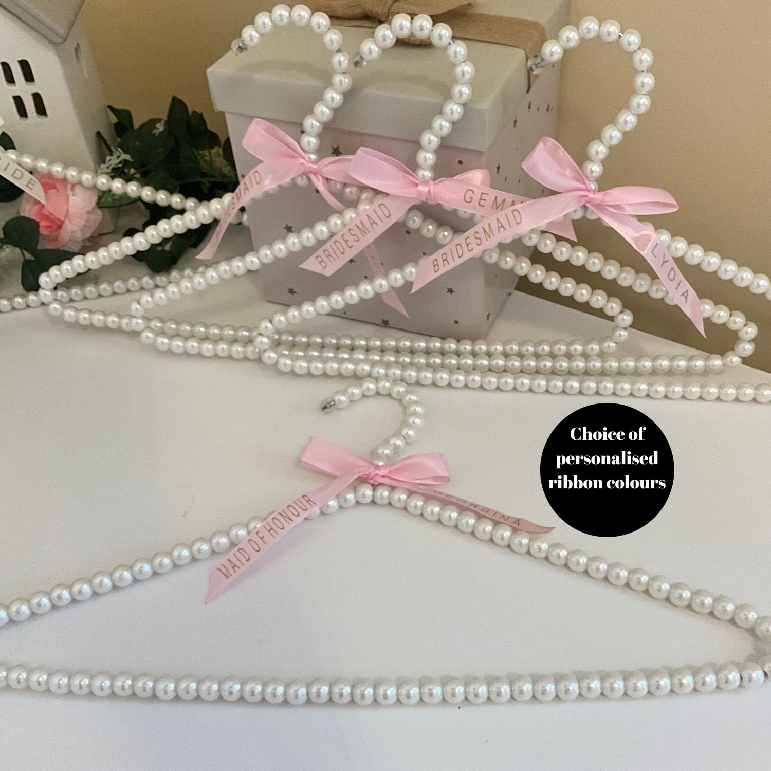 Personalised wedding pearl hangers