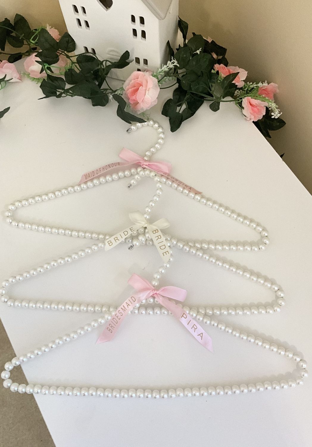 Personalised wedding pearl hangers