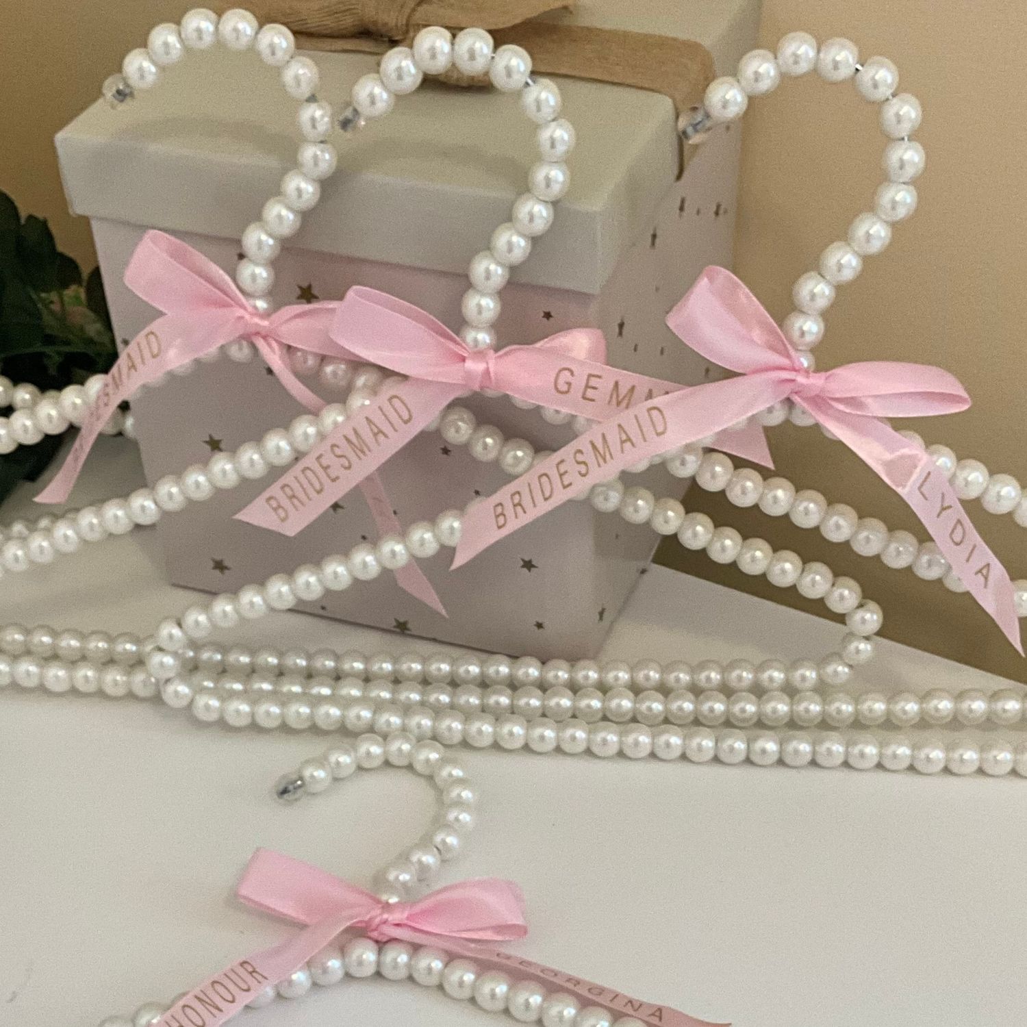 Personalised wedding pearl hangers