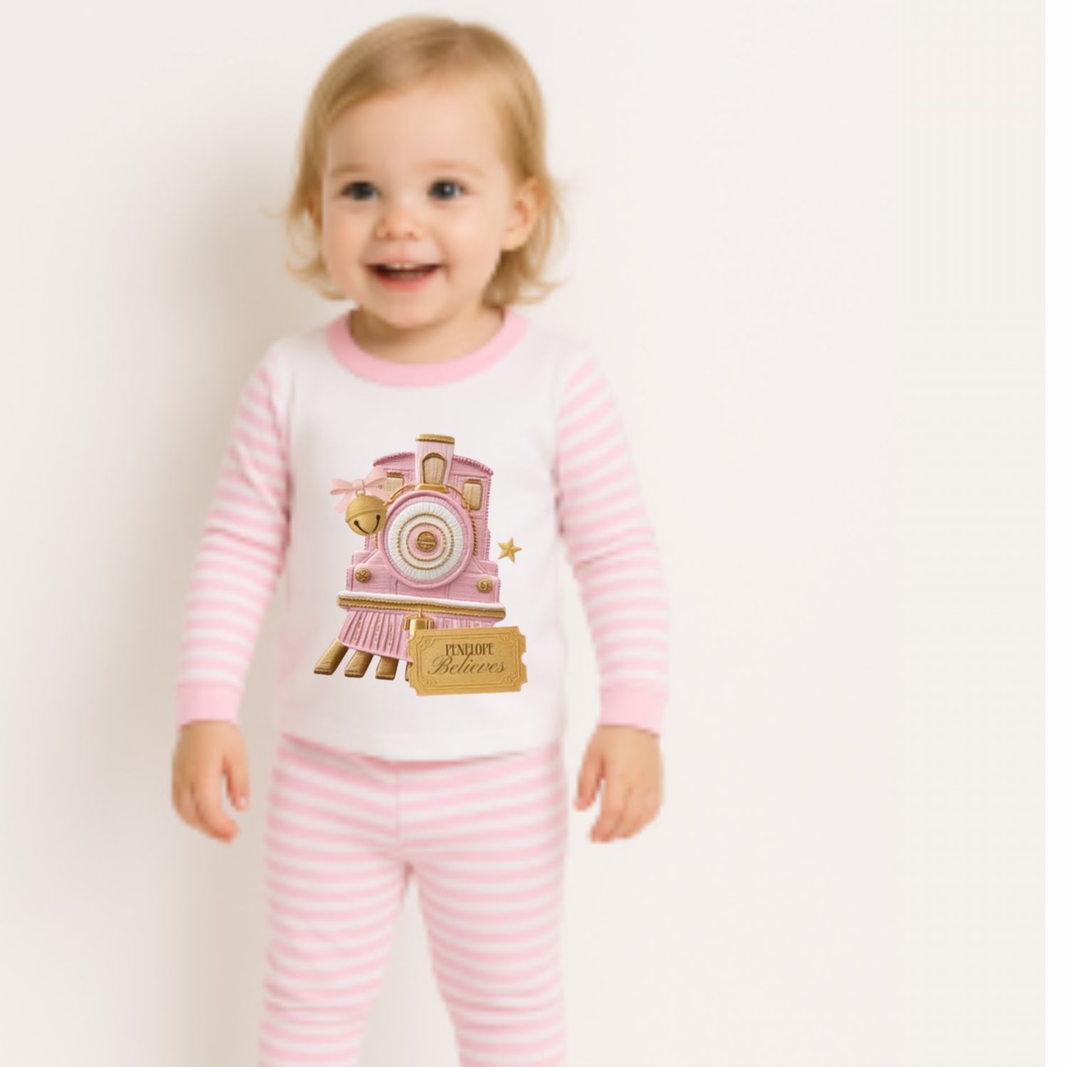 Personalised kids striped Christmas pyjamas
