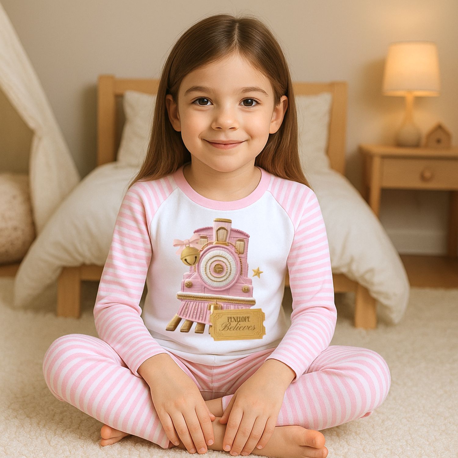 Personalised kids striped Christmas pyjamas