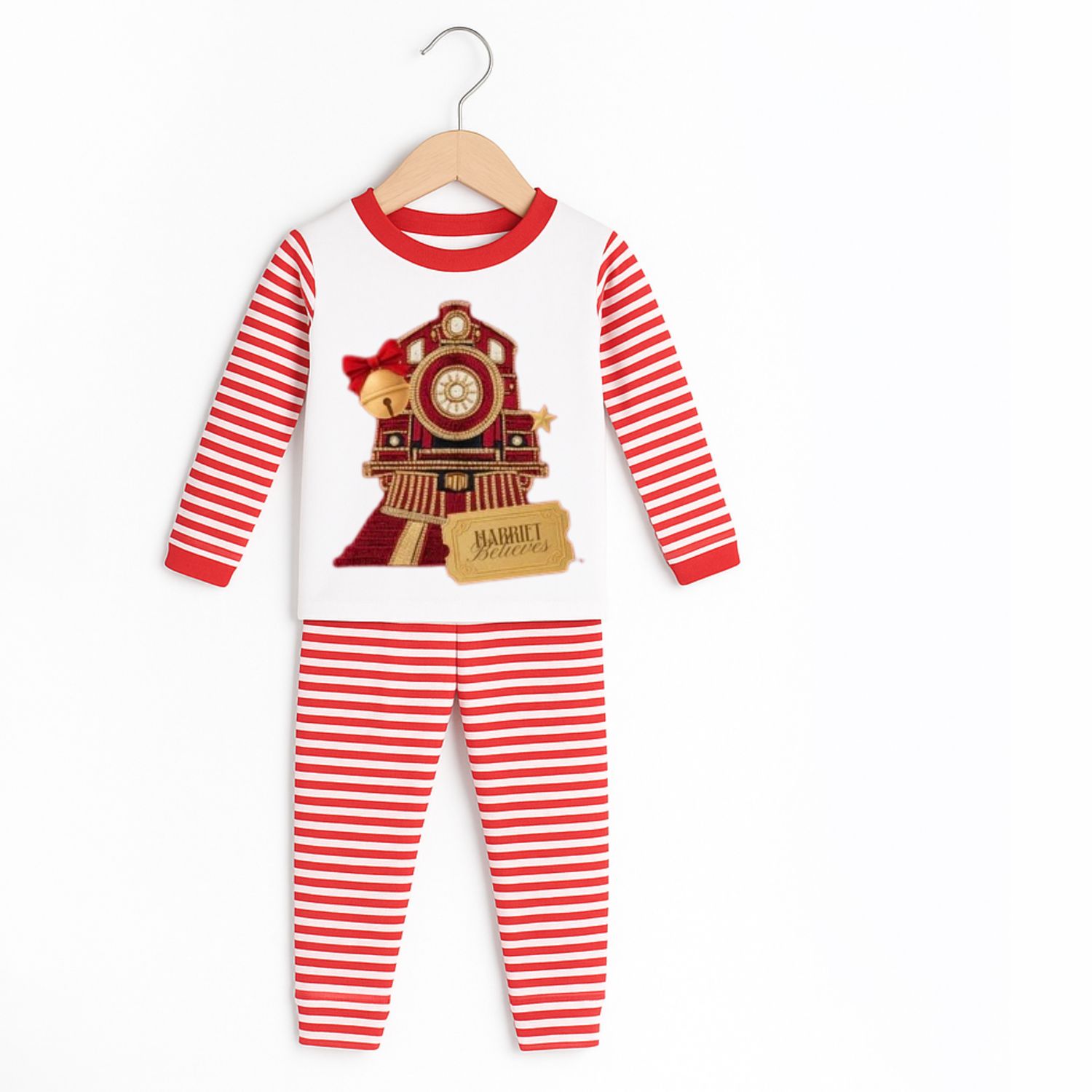 Personalised kids striped Christmas pyjamas