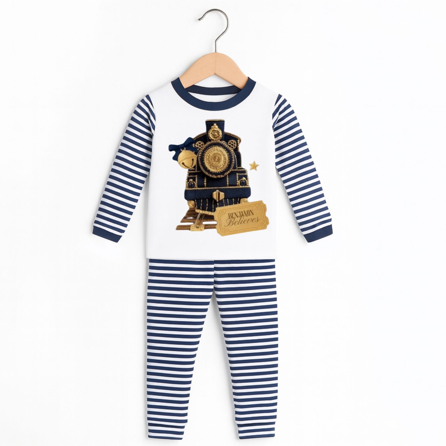 Personalised kids striped Christmas pyjamas