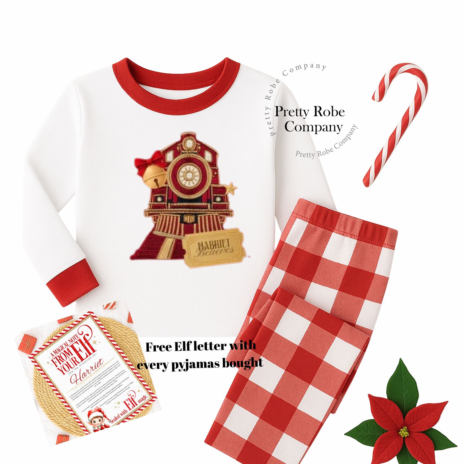 Kids Personalised Xmas Pyjamas + Free Elf Letter | Festive Cotton Check PJs