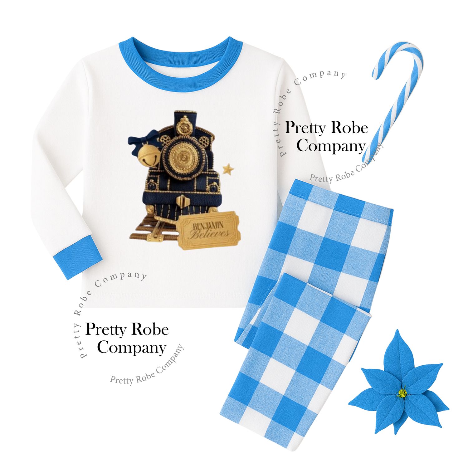 Kids Personalised Xmas Pyjamas + Free Elf Letter | Festive Cotton Check PJs
