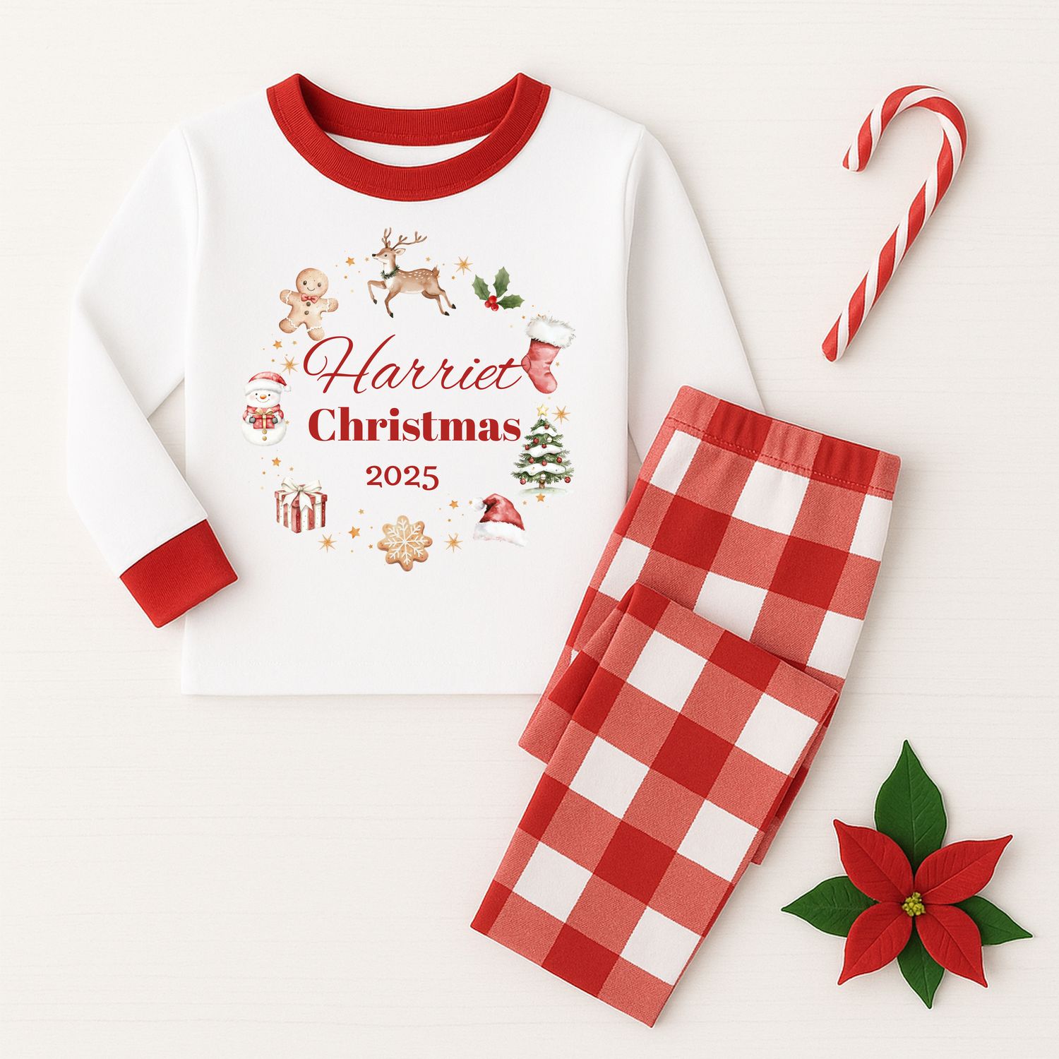Kids Personalised Xmas Pyjamas + Free Elf Letter | Festive Cotton Check PJs