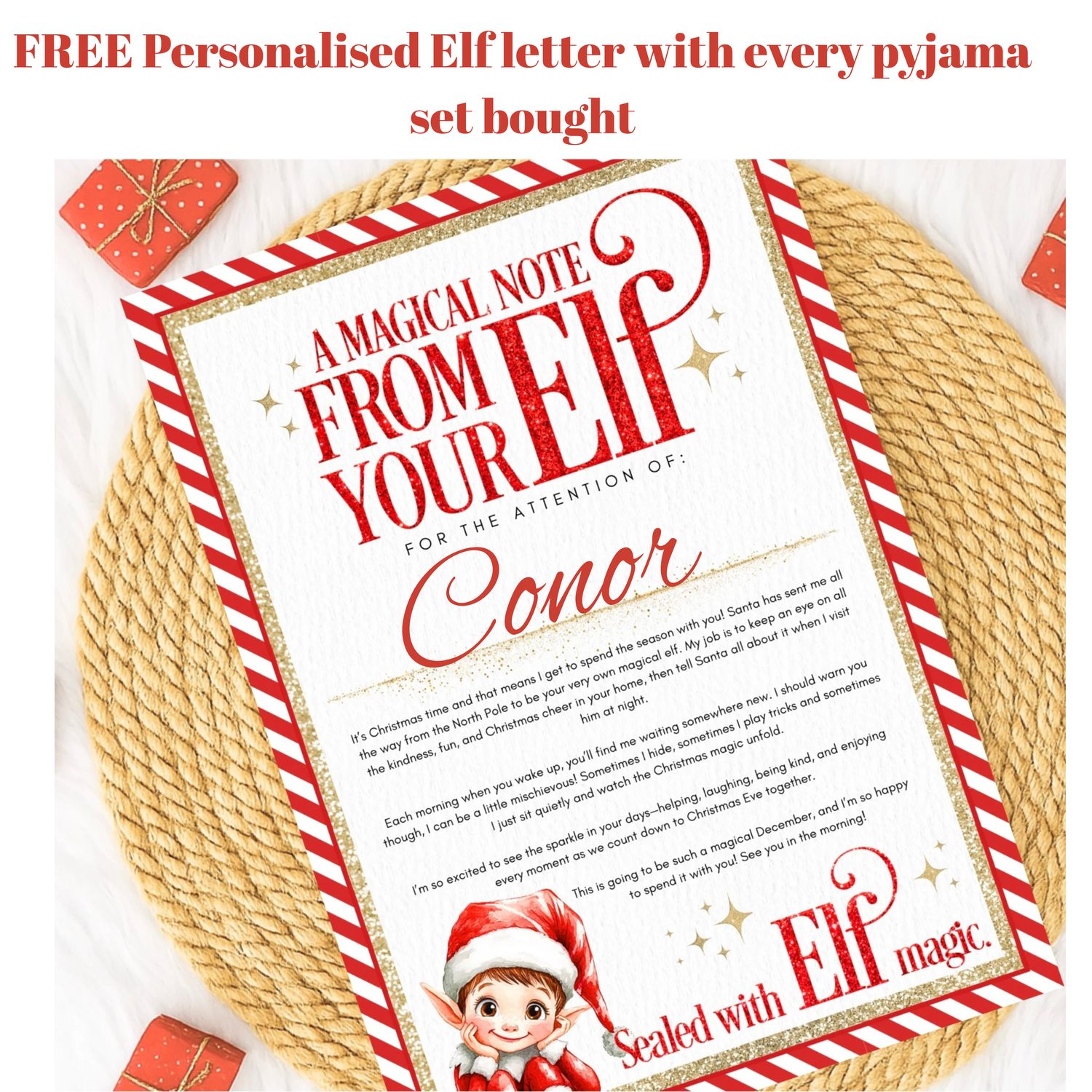 Kids Personalised Xmas Pyjamas + Free Elf Letter | Festive Cotton Check PJs