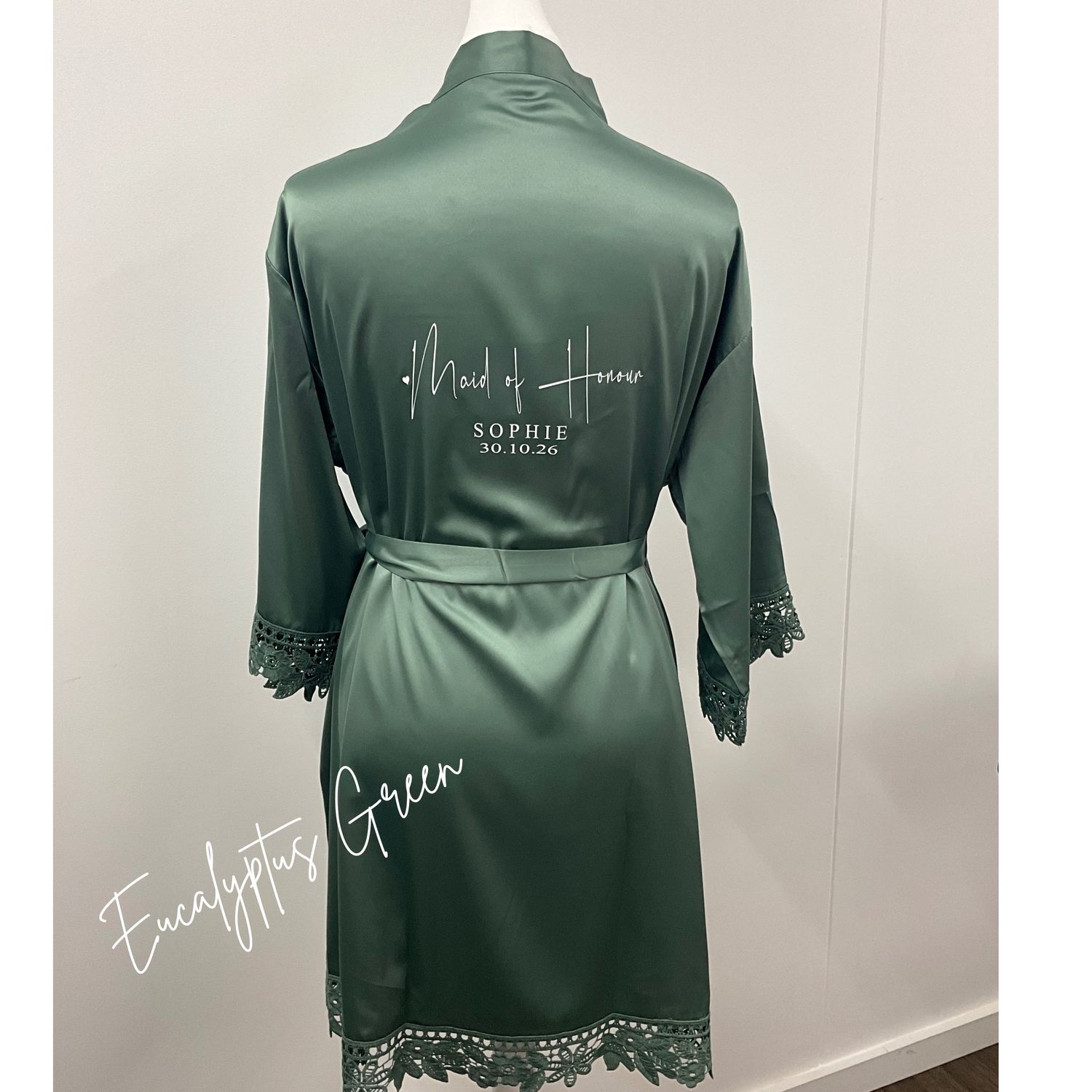 Personalised bridesmaid satin lace robes