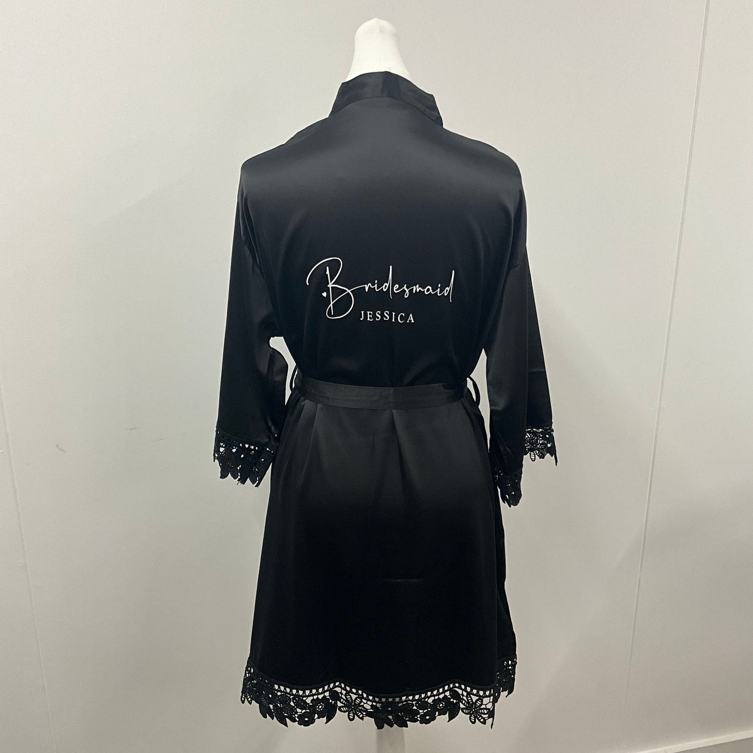 Personalised bridesmaid satin lace robes
