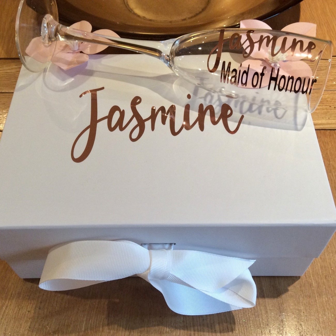 Personalised proposal medium  ribbon box &amp; matching FREE champagne flute