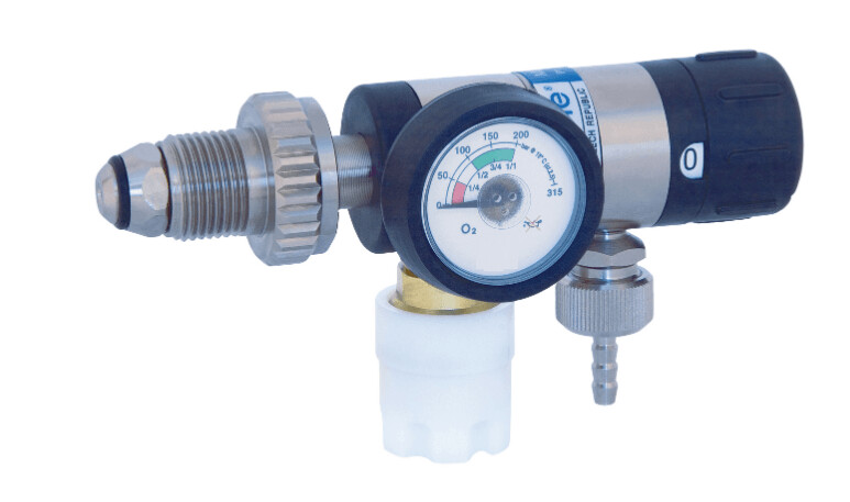 Oxygen Regulator Bullnose CE Registered UK/EU. Flowrate: 1/32-1LPM