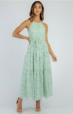 Floral Halter Neck Maxi Dress Mint - Ajoy Floral Halter Neck Maxi Dress Mint - Ajoy