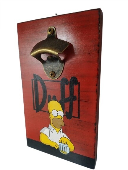 Destapador de los simpson, homero duff de madera hecho y pintado a mano