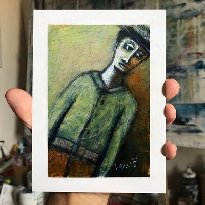 Small Original Abstract Portrait of a Man with Hat