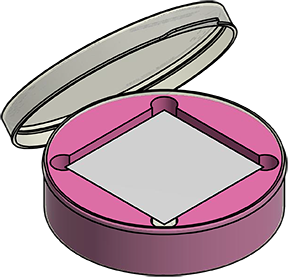 MC-604SW : Complete Wafer Jar Assembly for 100mm x 100mm Square Wafers 1.5" Deep (Open-Cell Polyurethane Liner