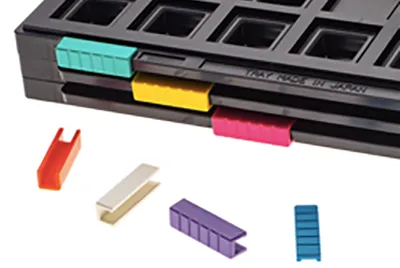 Assorted IC tray clips for ESD protection and anti-static packaging