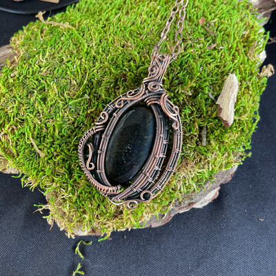 Black Tiger’s Eye Copper Wire Wrapped Pendant