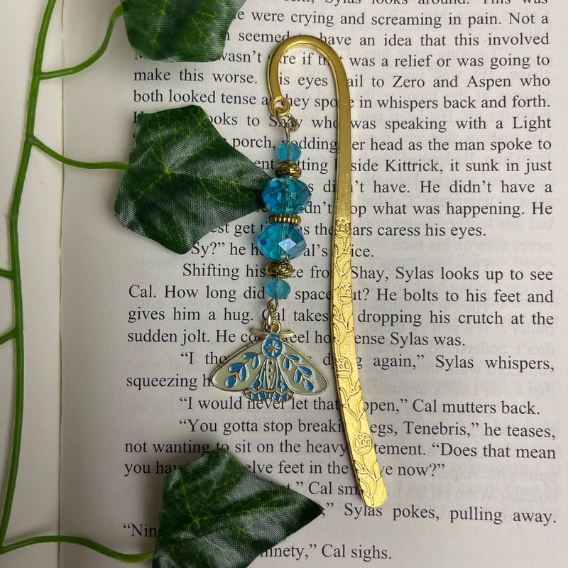 Blue Moth Gold Book Hook