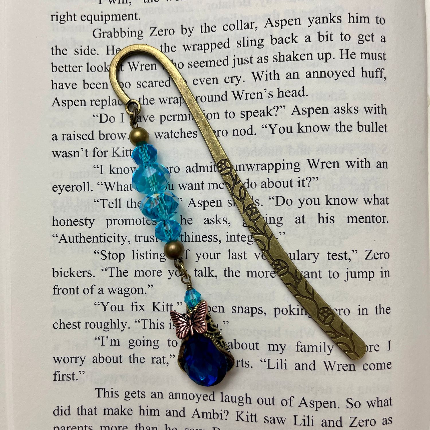 Blue Butterfly Aged Bronze Book Hook