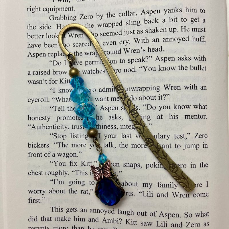 Blue Butterfly Aged Bronze Book Hook