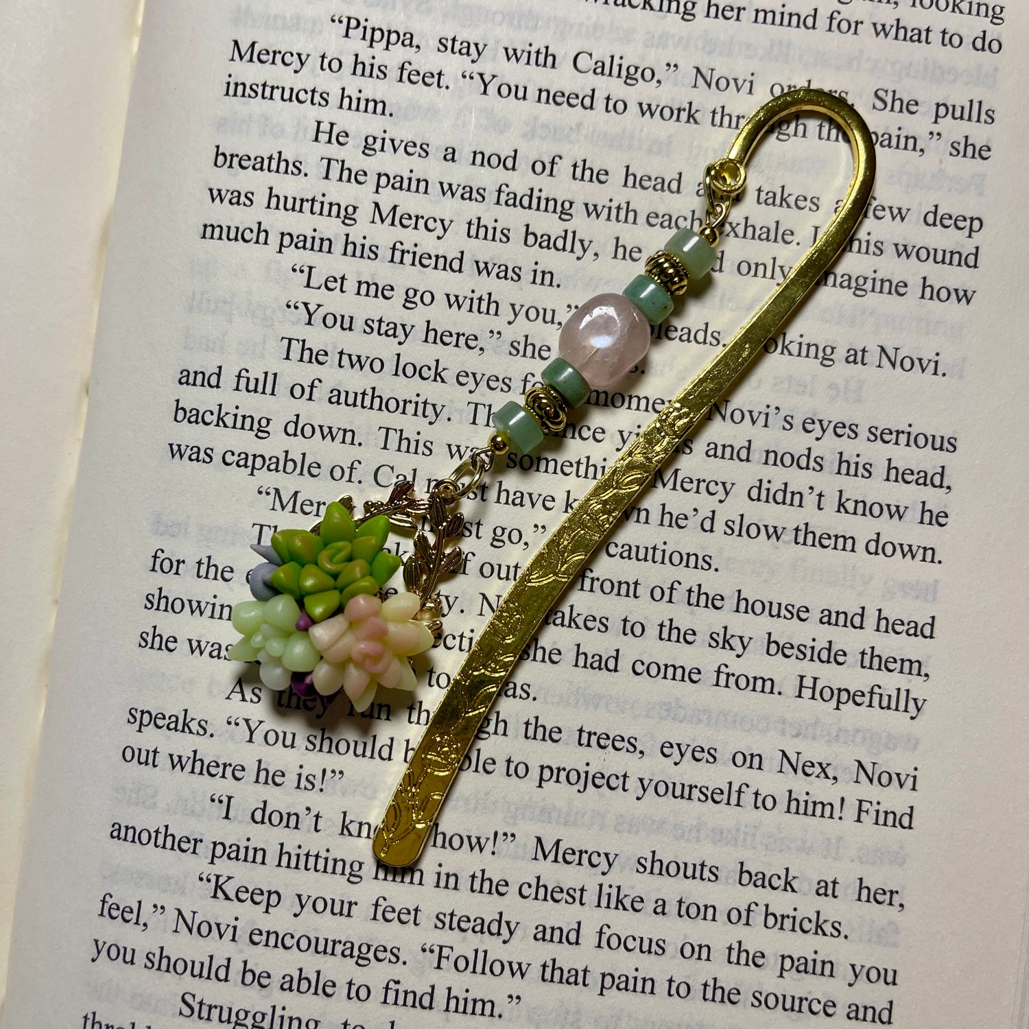 Rose Quartz &amp; Aventurine Succulent Book Hook