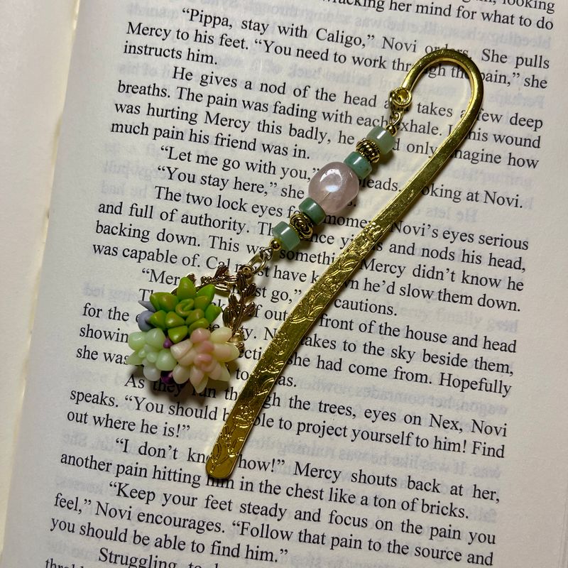 Rose Quartz &amp; Aventurine Succulent Book Hook