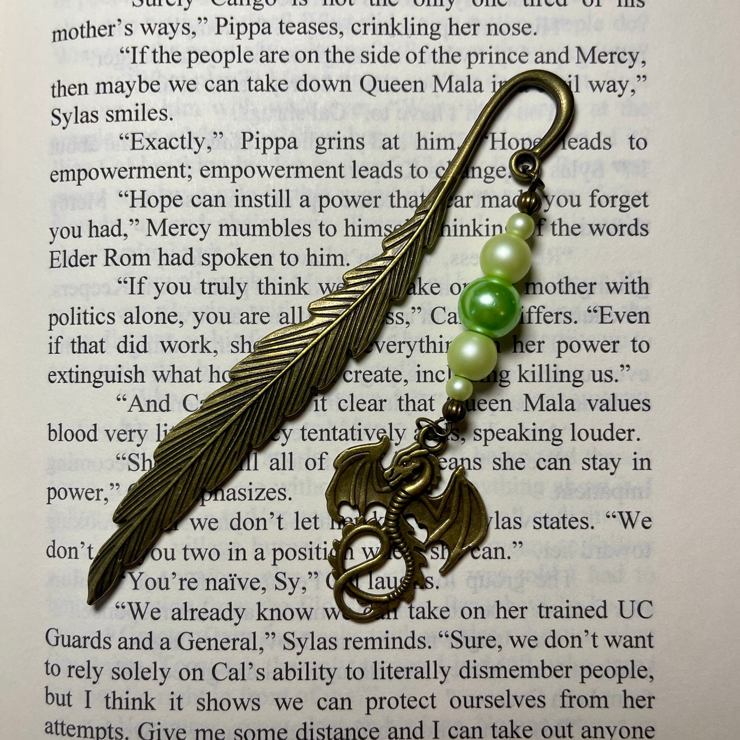 Mint Green Aged Bronze Dragon Book Hook
