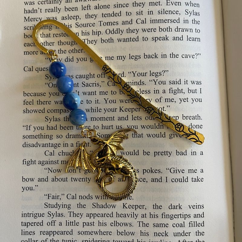 Blue Bead Gold Dragon Book Hook