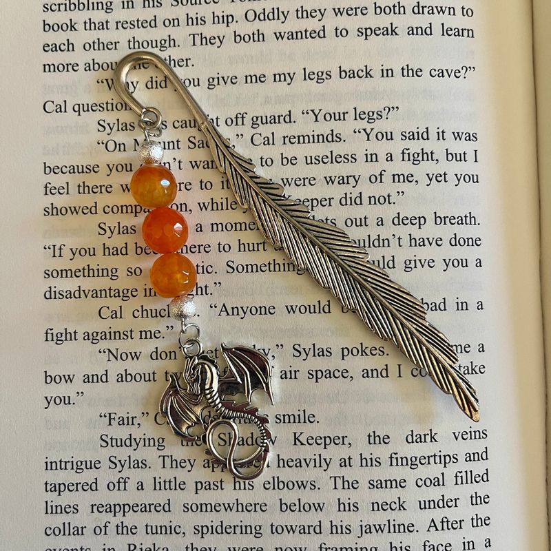 Orange Bead Silver Dragon Book Hook