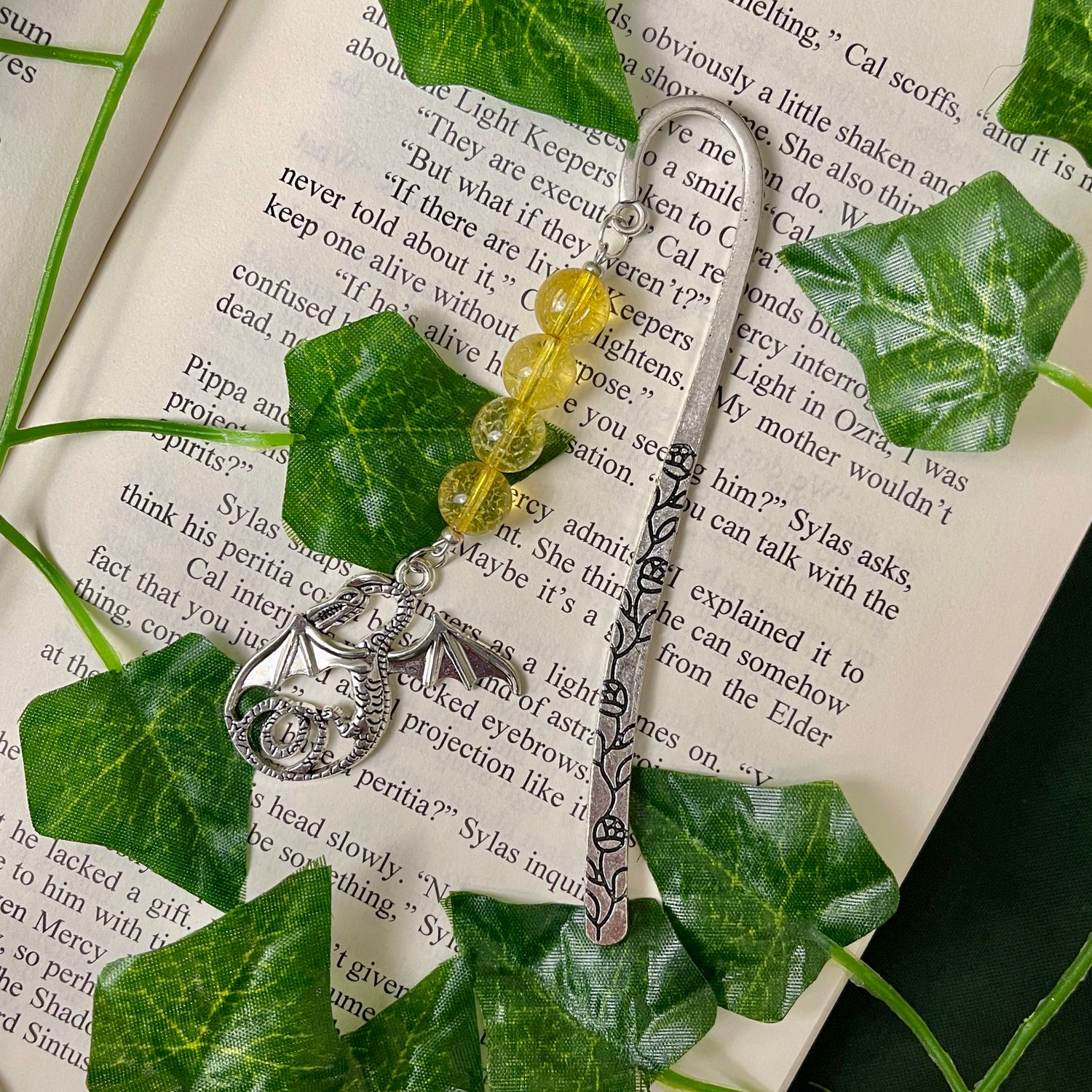 Citrine Bead Dragon Book Hook