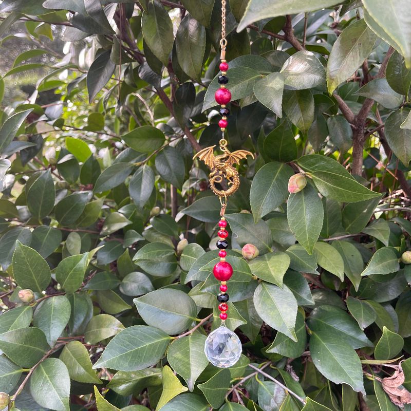 Red &amp; Gold Dragon Suncatcher