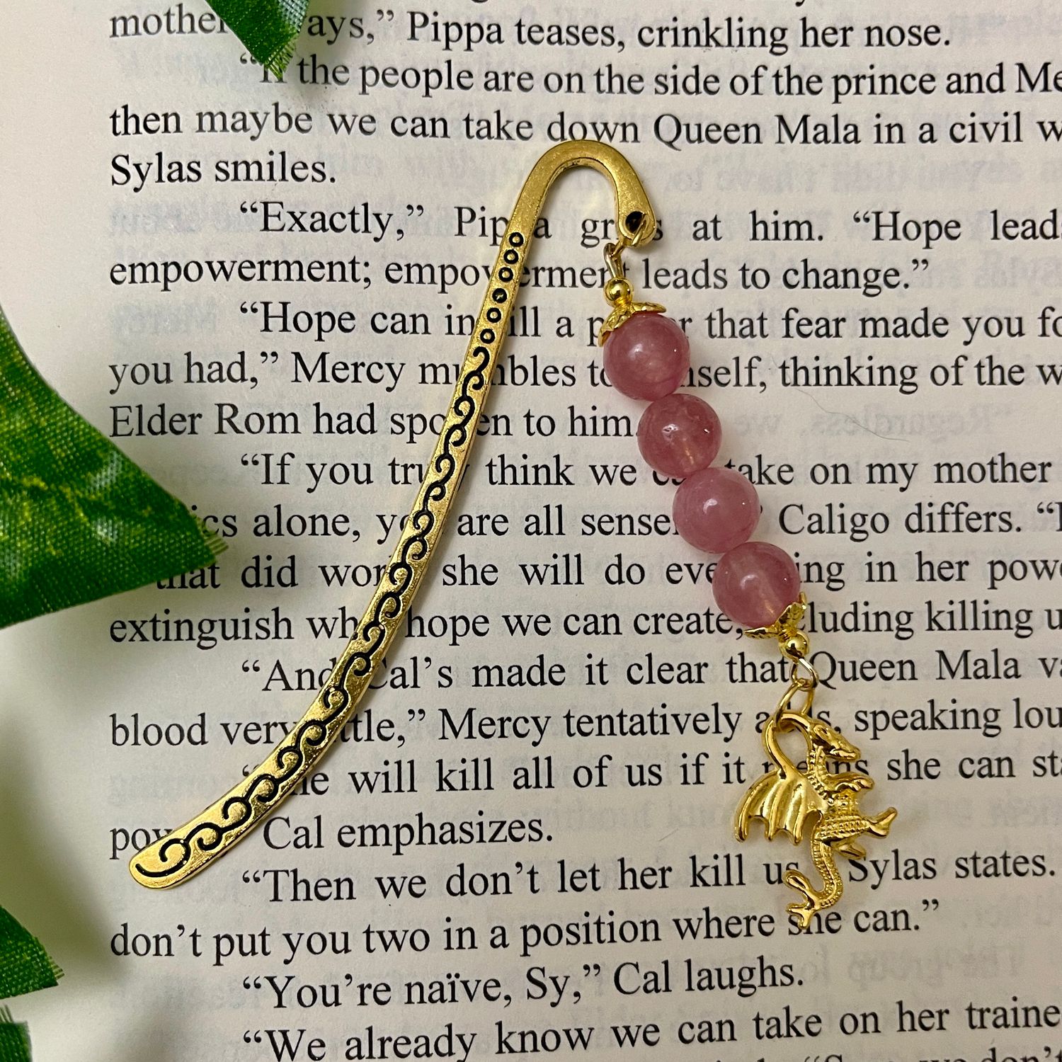 Strawberry Quartz Gold Dragon MINI Book Hook