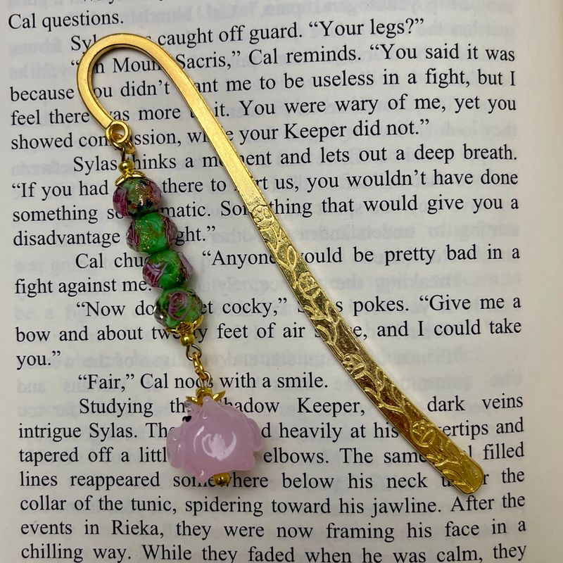 Pink Floral Piggy Book Hook