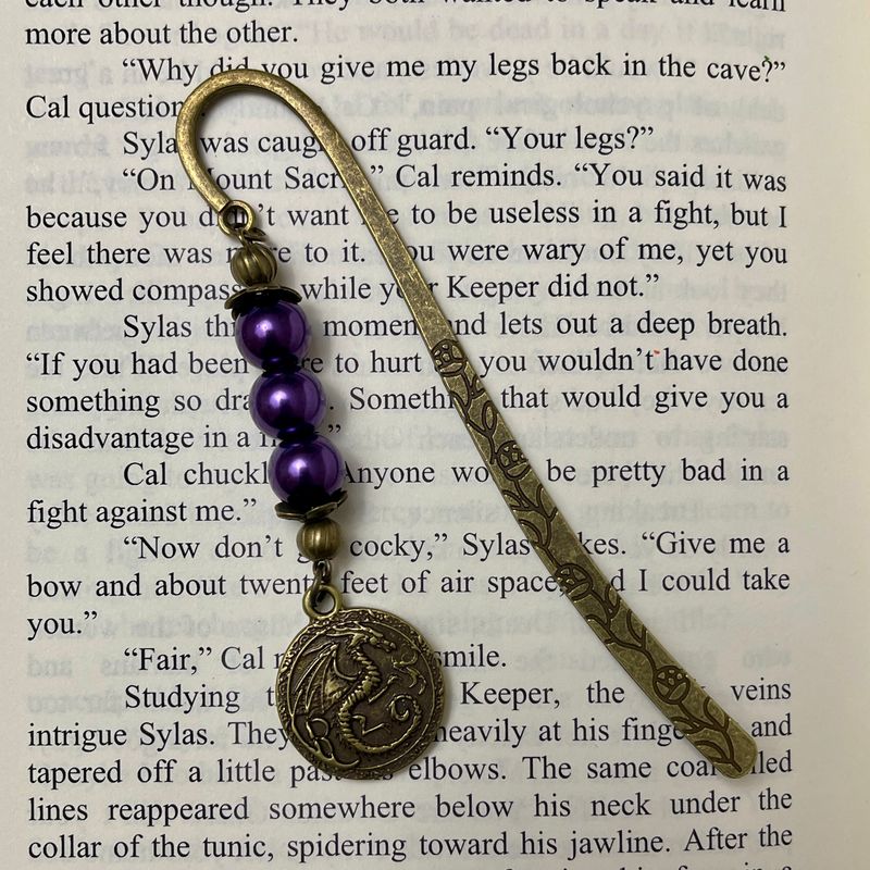 Purple Aged Bronze Dragon Coin Book Hook