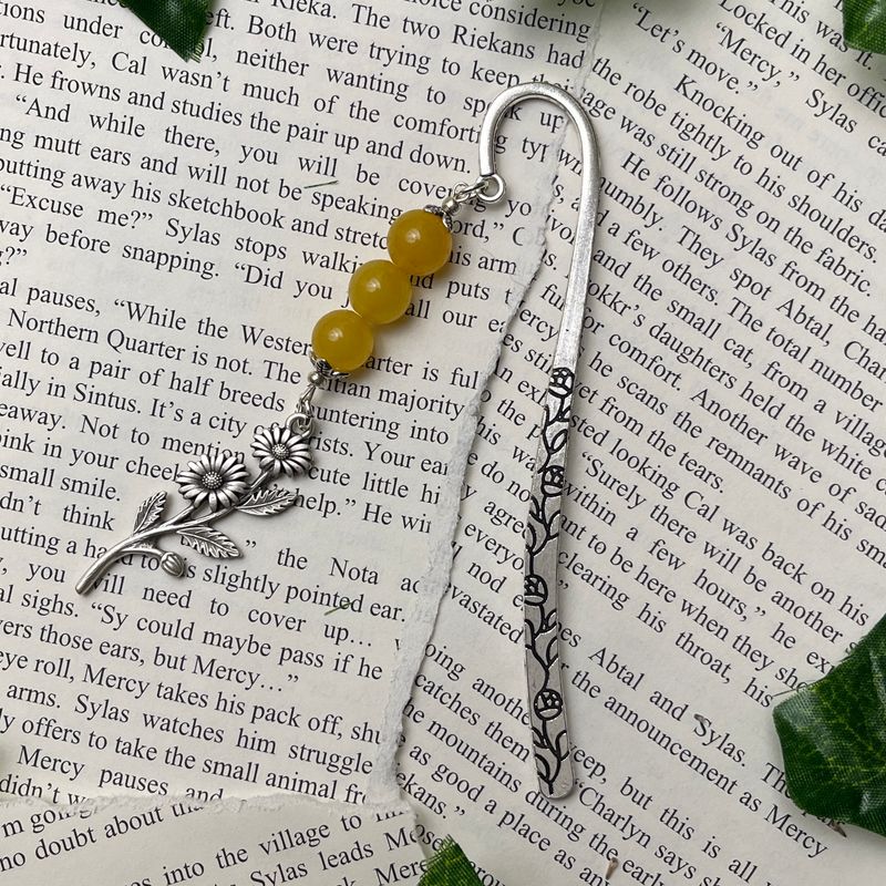 Silver Daisy with Yellow Beads Large Book Hook