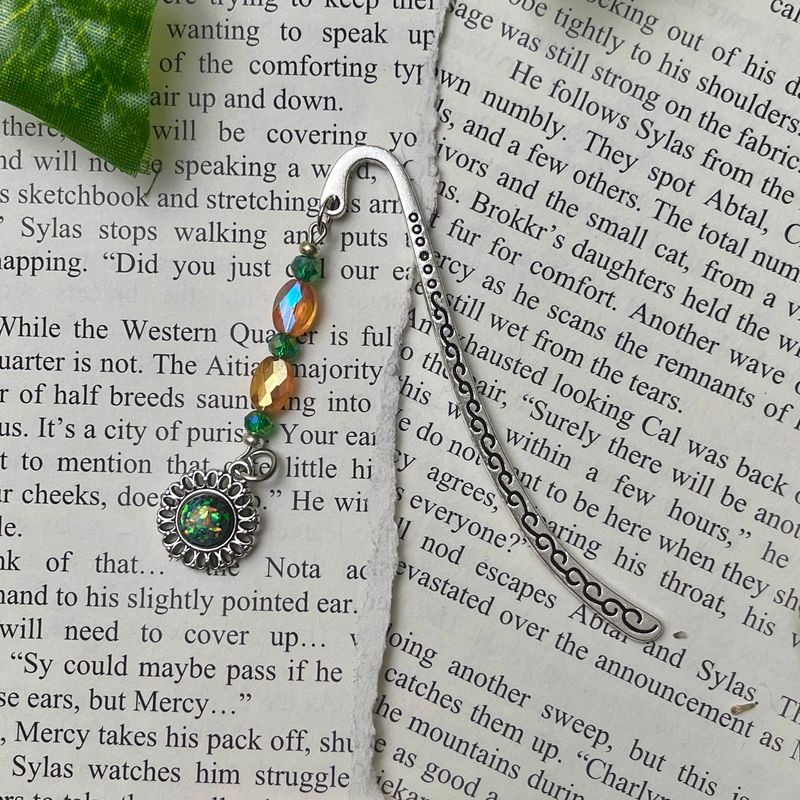 Silver Glitter Sun with Orange and Green Beads Small Book Hook
