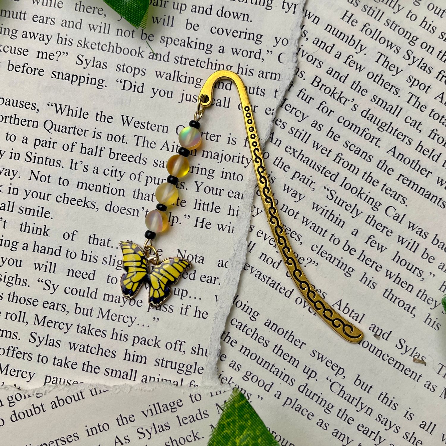 Gold Yellow Butterfly with Holographic Yellow Beads Small Book Hook