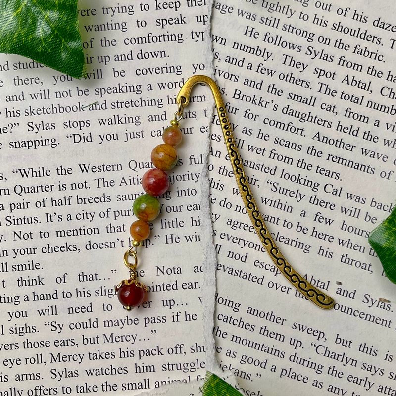 Gold Acorn with Green/Orange Beads Small Book Hook