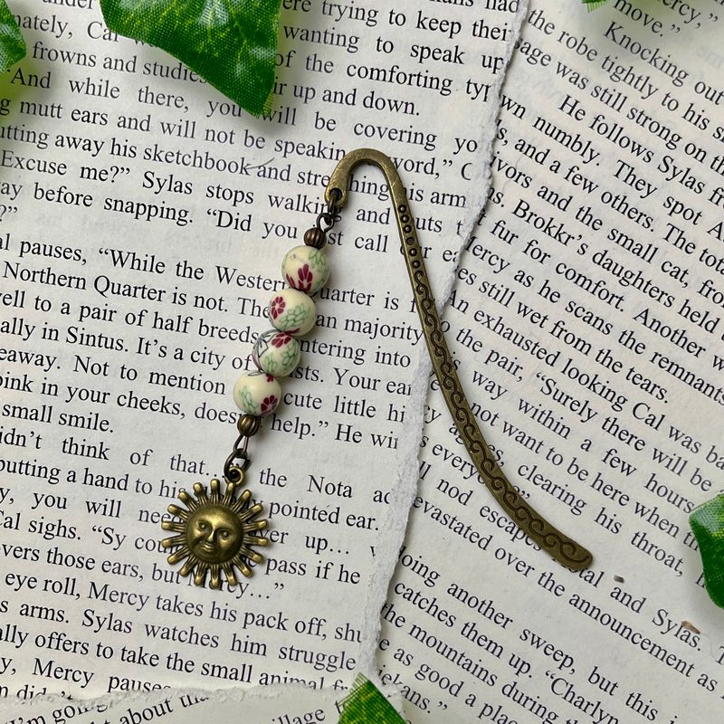 Aged Bronze Sun with Floral Beads Small Book Hook