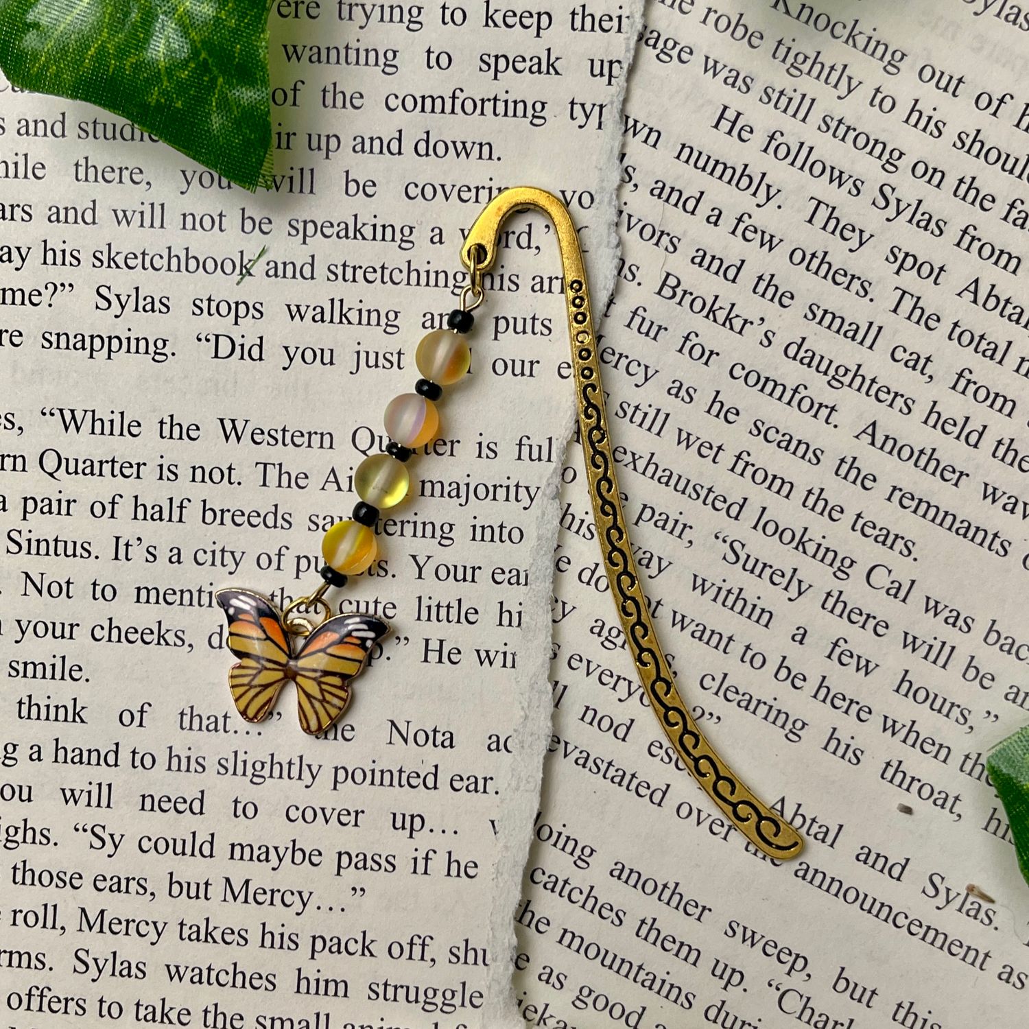 Gold Monarch Butterfly with Holographic Yellow Beads Small Book Hook