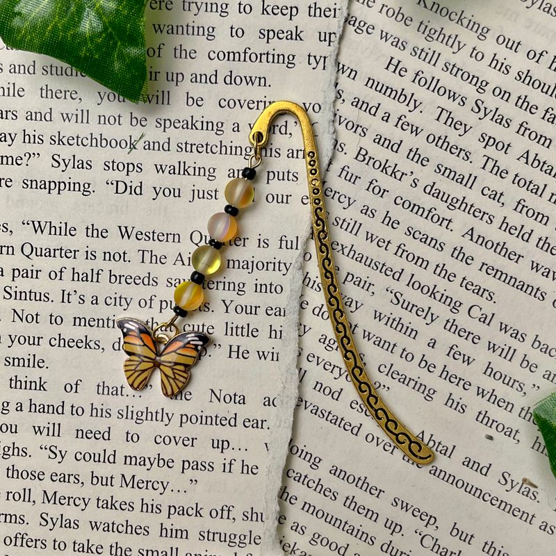 Gold Monarch Butterfly with Holographic Yellow Beads Small Book Hook