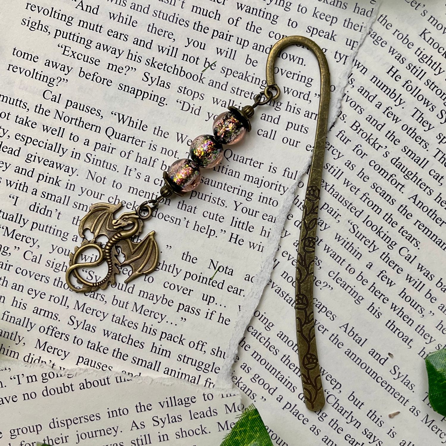 Aged Bronze Dragon with Glitter Beads Large Book Hook
